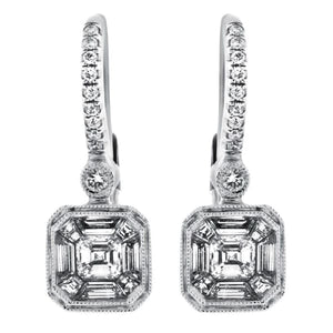 1.10ct. Diamond Huggies Set In 18K White Gold, Micro Pave Set Asscher & Trapezoid Cut