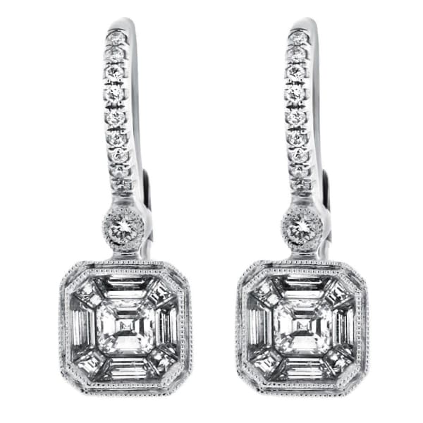 1.10ct. Diamond Huggies Set In 18K White Gold, Micro Pave Set Asscher & Trapezoid Cut