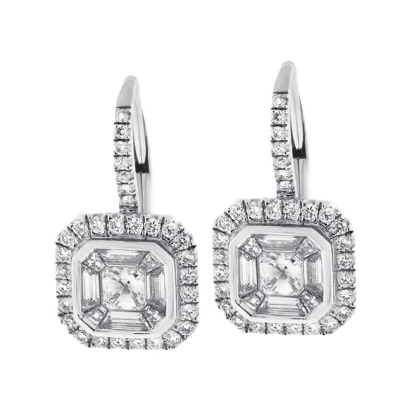 1.30ct. Diamond Huggies Set In 18K White Gold, Micro Pave Set Asscher & Trapezoid Cut