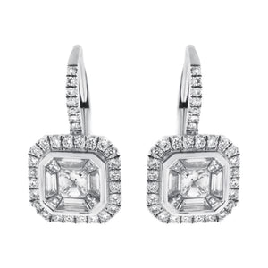 1.30ct. Diamond Huggies Set In 18K White Gold, Micro Pave Set Asscher & Trapezoid Cut