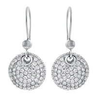2.00ct. Diamond Earrings Set In 18K White Gold, Micro Pave Set Round Brilliant Cut