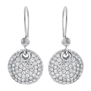 2.00ct. Diamond Earrings Set In 18K White Gold, Micro Pave Set Round Brilliant Cut
