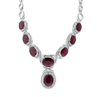 138.10ct. Ruby & 9.10ct. Diamond Necklace Set In 18K White Gold, Prong Set Round Brilliant Cut