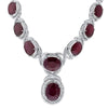 138.10ct. Ruby & 9.10ct. Diamond Necklace Set In 18K White Gold, Prong Set Round Brilliant Cut