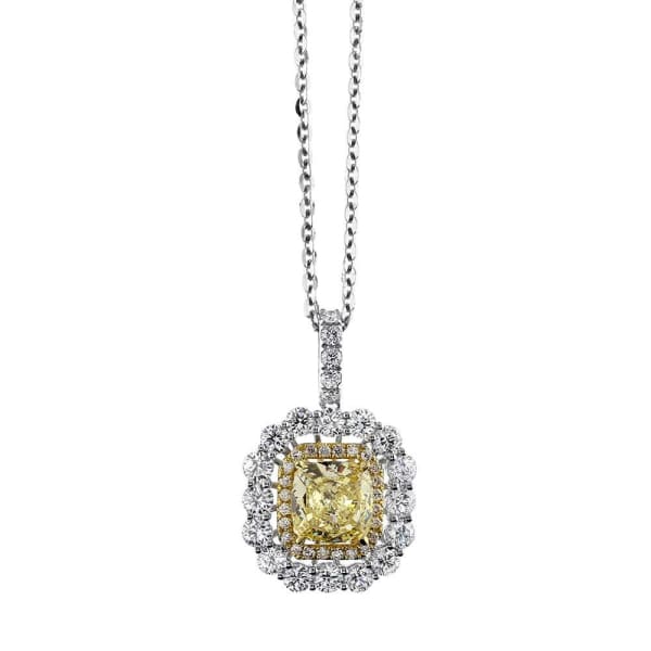 1.45ct. Halo Diamond Pendant with 2.00ct. Citrine Center Stone Set In 18K White Gold, Pave Set Round Brilliant Cut