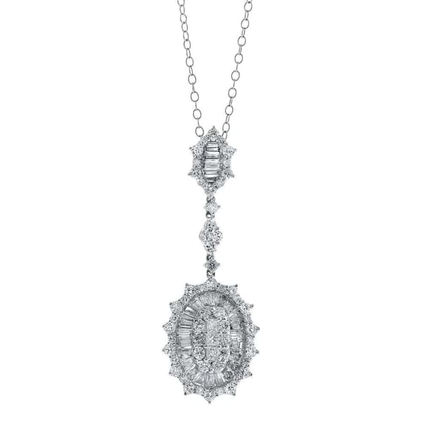 2.65ct. Teardrop Shaped Diamond Pendant Set In 18K White Gold, Pave Set Round Brilliant Cut