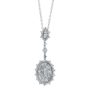 2.65ct. Teardrop Shaped Diamond Pendant Set In 18K White Gold, Pave Set Round Brilliant Cut