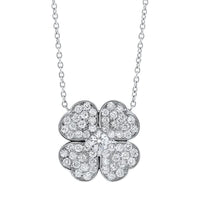 1.50ct. Flower Shaped Diamond Pendant Set In 18K White Gold, Pave Set Round Brilliant Cut