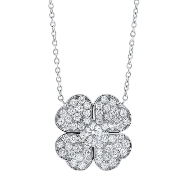 1.50ct. Flower Shaped Diamond Pendant Set In 18K White Gold, Pave Set Round Brilliant Cut