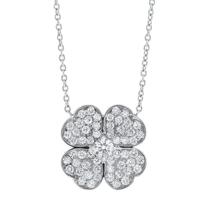 1.50ct. Flower Shaped Diamond Pendant Set In 18K White Gold, Pave Set Round Brilliant Cut