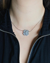 1.50ct. Flower Shaped Diamond Pendant Set In 18K White Gold, Pave Set Round Brilliant Cut