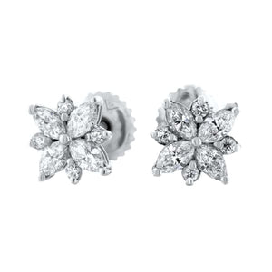 0.90ct. Diamond Stud Earrings Set In 18K White Gold, Round Brilliant & Marquise Cut