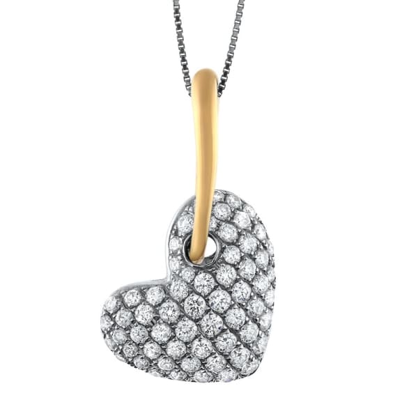 1.00ct. Heart Shaped Diamond Pendant Set In 18K White Gold, Pave Set Round Brilliant Cut