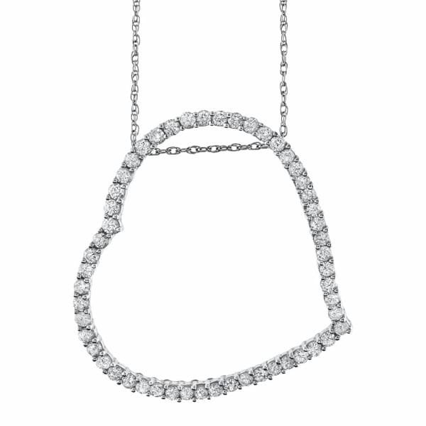 1.10ct. Heart Shaped Diamond Pendant Set In 18K White Gold, Pave Set Round Brilliant Cut