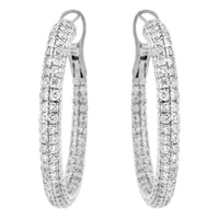10.00ct. Diamond Hoops Set In 18K White Gold, Micro Pave Set Round Brilliant Cut