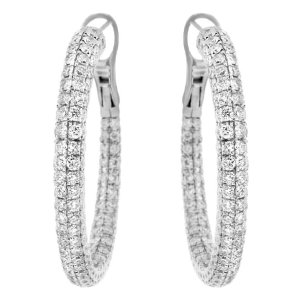 10.00ct. Diamond Hoops Set In 18K White Gold, Micro Pave Set Round Brilliant Cut