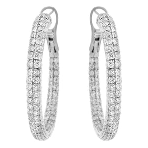 10.00ct. Diamond Hoops Set In 18K White Gold, Micro Pave Set Round Brilliant Cut