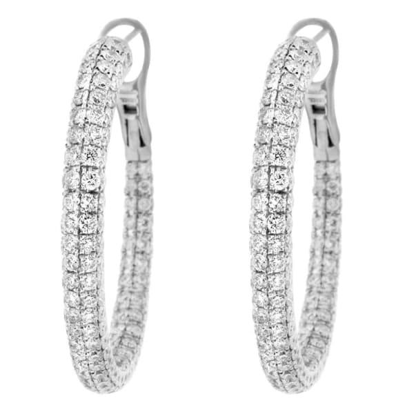 10.00ct. Diamond Hoops Set In 18K White Gold, Micro Pave Set Round Brilliant Cut