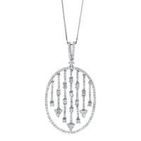 2.13ct. Oval Shaped Diamond Pendant Set In 18K White Gold, Pave Set Round Brilliant Cut