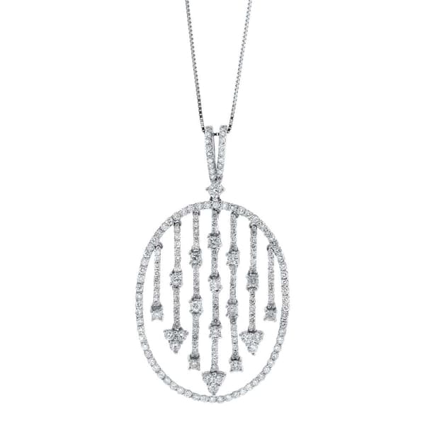 2.13ct. Oval Shaped Diamond Pendant Set In 18K White Gold, Pave Set Round Brilliant Cut