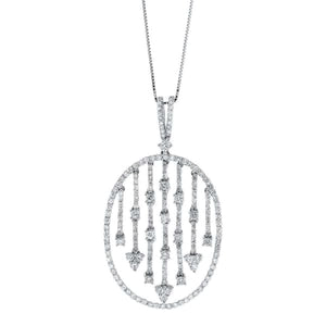 2.13ct. Oval Shaped Diamond Pendant Set In 18K White Gold, Pave Set Round Brilliant Cut