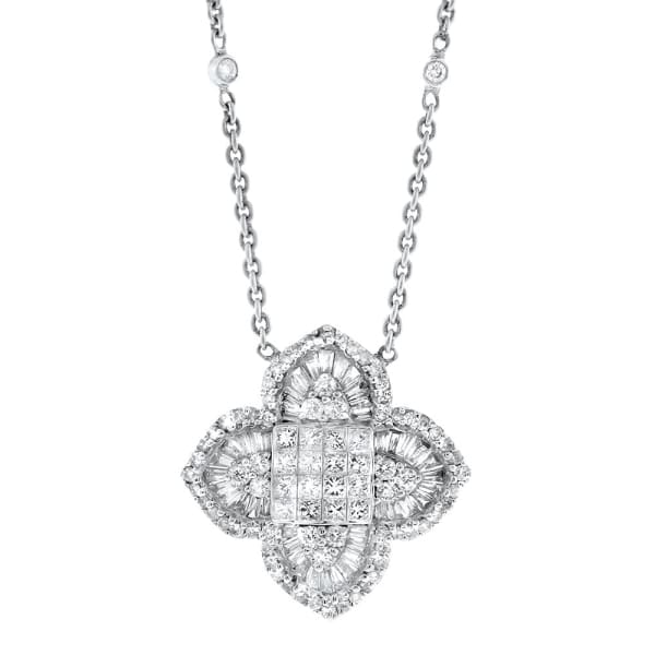 1.20ct. Star Shaped Diamond Pendant Set In 18K White Gold, Pave Set Round Brilliant, Princess, and Baguette Cut