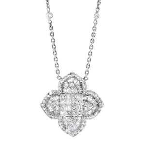 1.20ct. Star Shaped Diamond Pendant Set In 18K White Gold, Pave Set Round Brilliant, Princess, and Baguette Cut