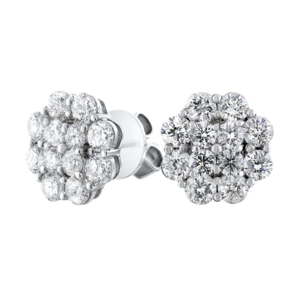 1.90ct. Diamond Stud Earrings Set In 18K White Gold, Round Brilliant Cut