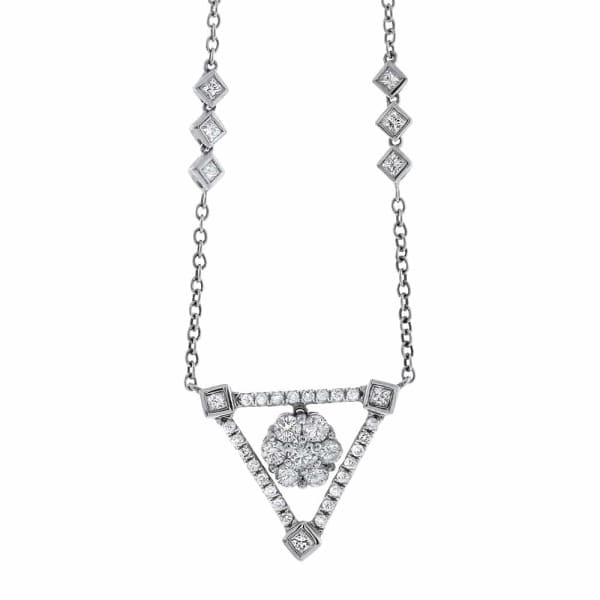 1.41ct. Triangle Shaped Diamond Pendant Set In 18K White Gold, Pave Set Round Brilliant Cut