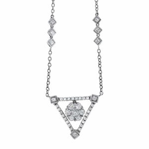 1.41ct. Triangle Shaped Diamond Pendant Set In 18K White Gold, Pave Set Round Brilliant Cut