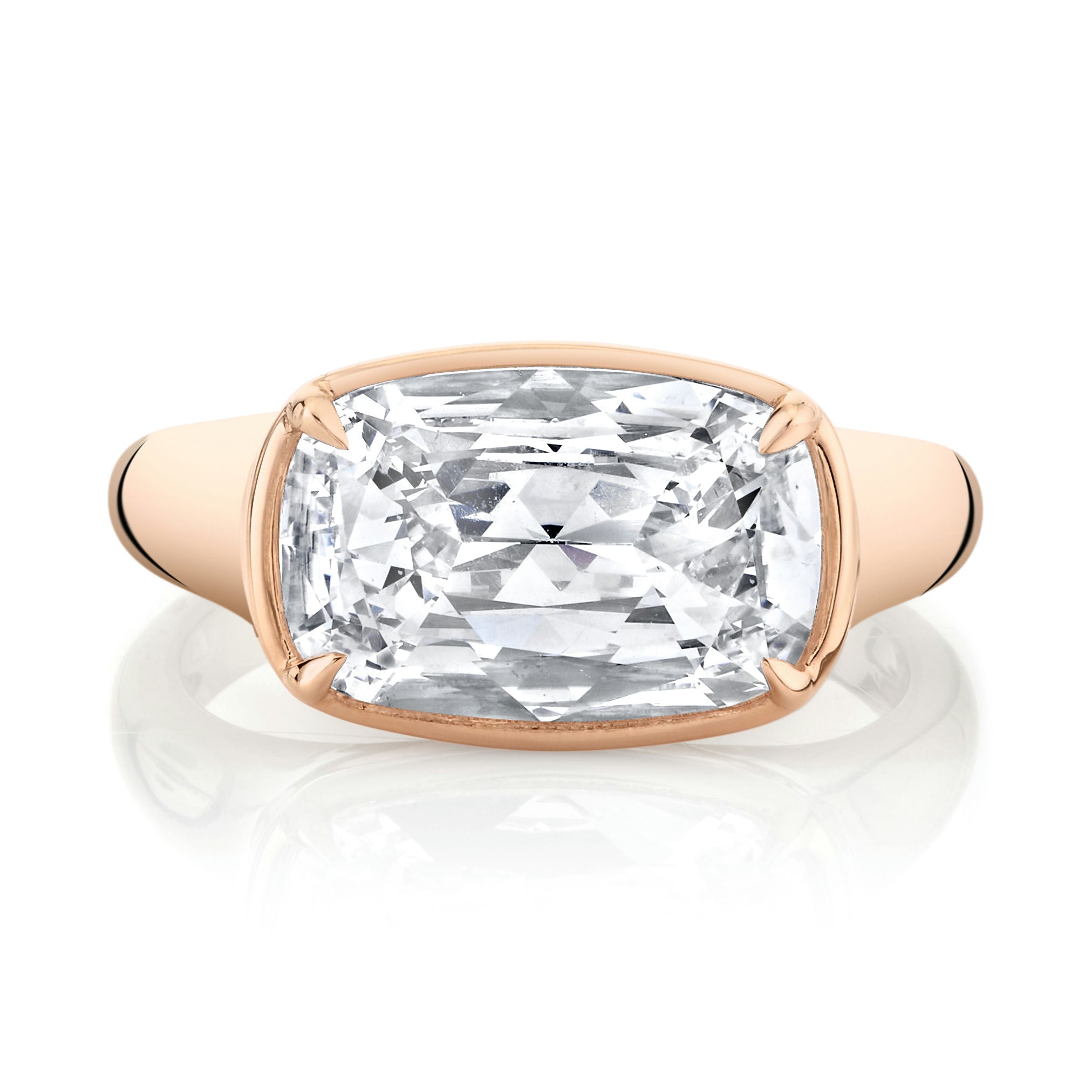 East-West Cushion Cut Diamond Bezel Ring