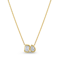 Emerald Cut and Pear Pendant with Cable Chain