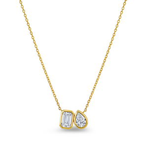 Emerald Cut and Pear Pendant with Cable Chain