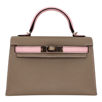 Hermès Kelly II Sellier Mini HSS Gris Tourterelle/Rose Sakura Chèvre Leather Permabrass Hardware