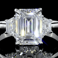 2.8 Carat Emerald Lab Grown Diamond Three-Stone Ring