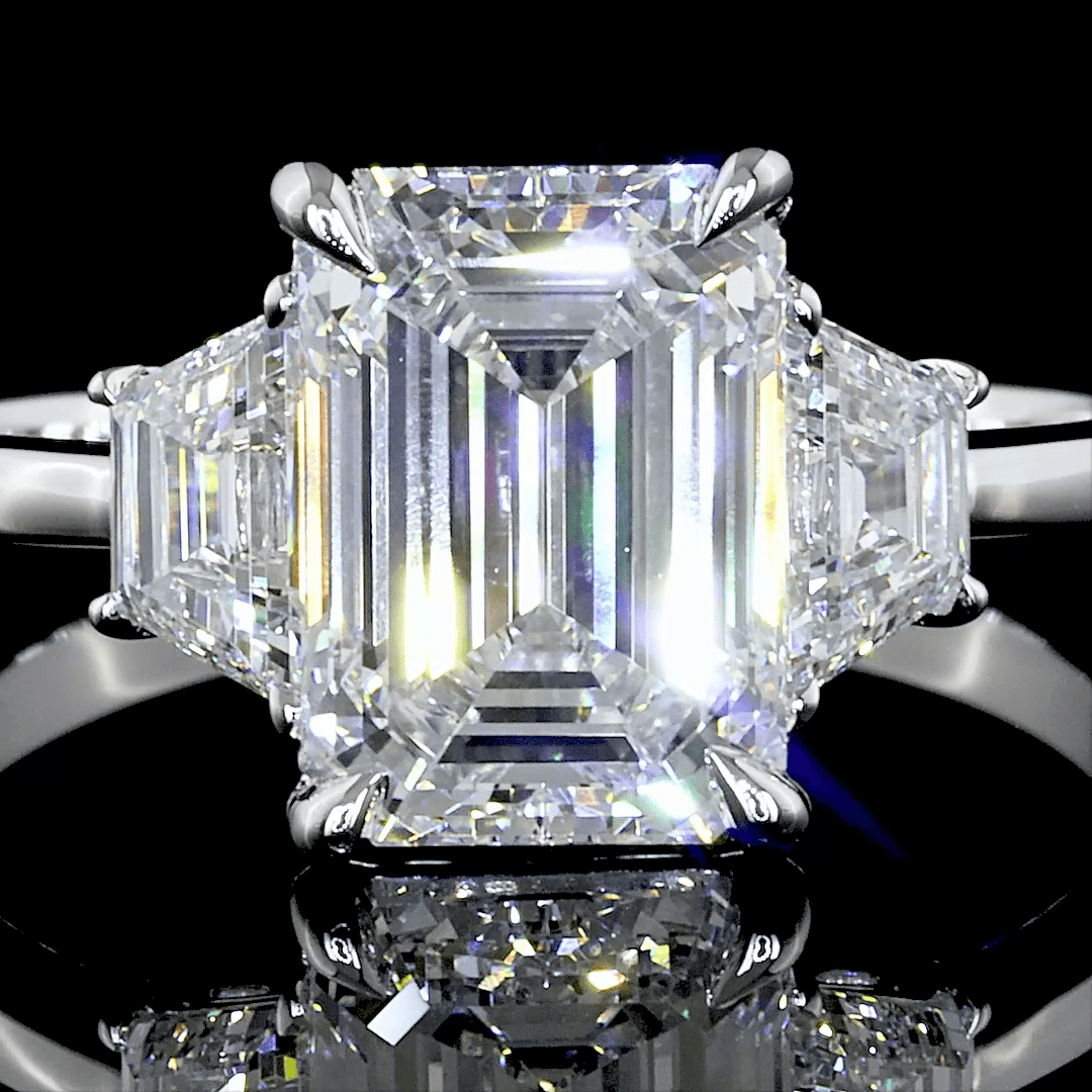 2.8 Carat Emerald Lab Grown Diamond Three-Stone Ring