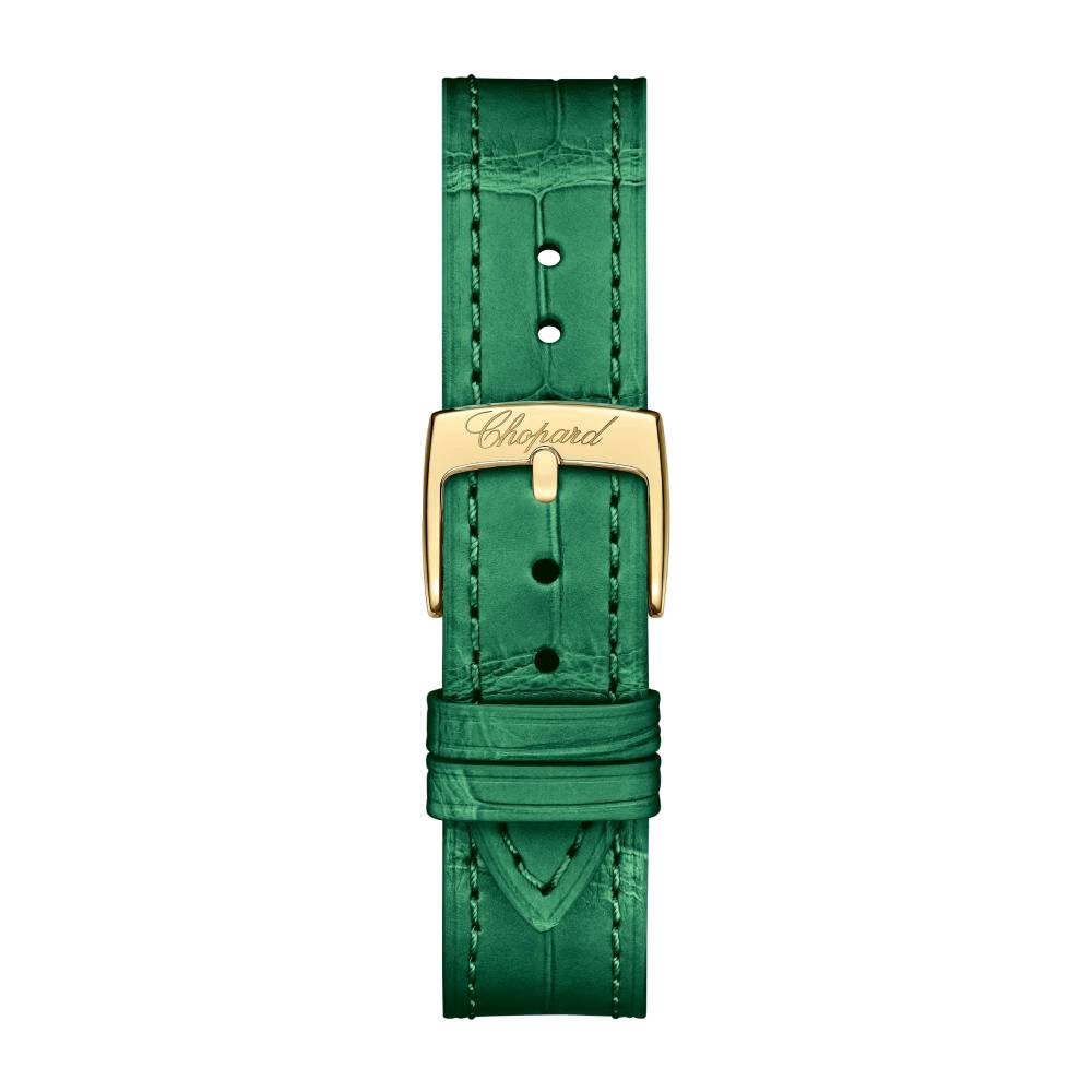 2025 Model Chopard Happy Sport 33 mm Watch - Ref: 275378-0001 - Malachite Green Dial in 18k Yellow Gold Case, Green Leather Strap