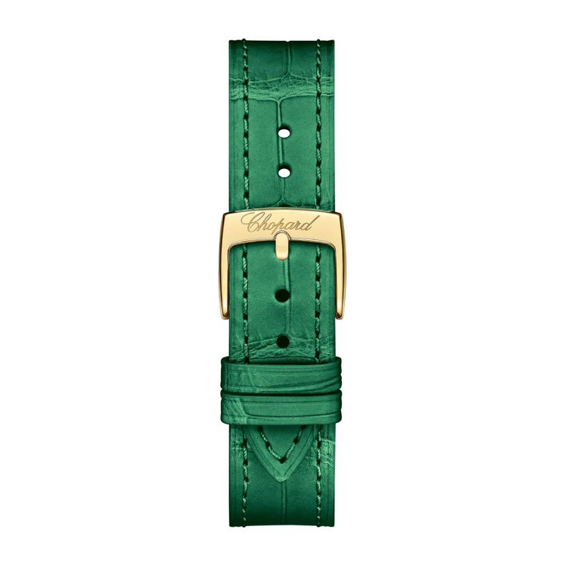 2025 Model Chopard Happy Sport 33 mm Watch - Ref: 275378-0001 - Malachite Green Dial in 18k Yellow Gold Case, Green Leather Strap