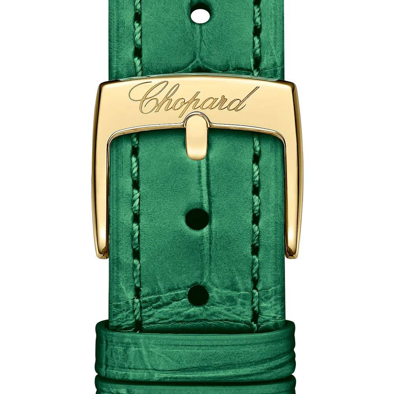 2025 Model Chopard Happy Sport 33 mm Watch - Ref: 275378-0001 - Malachite Green Dial in 18k Yellow Gold Case, Green Leather Strap