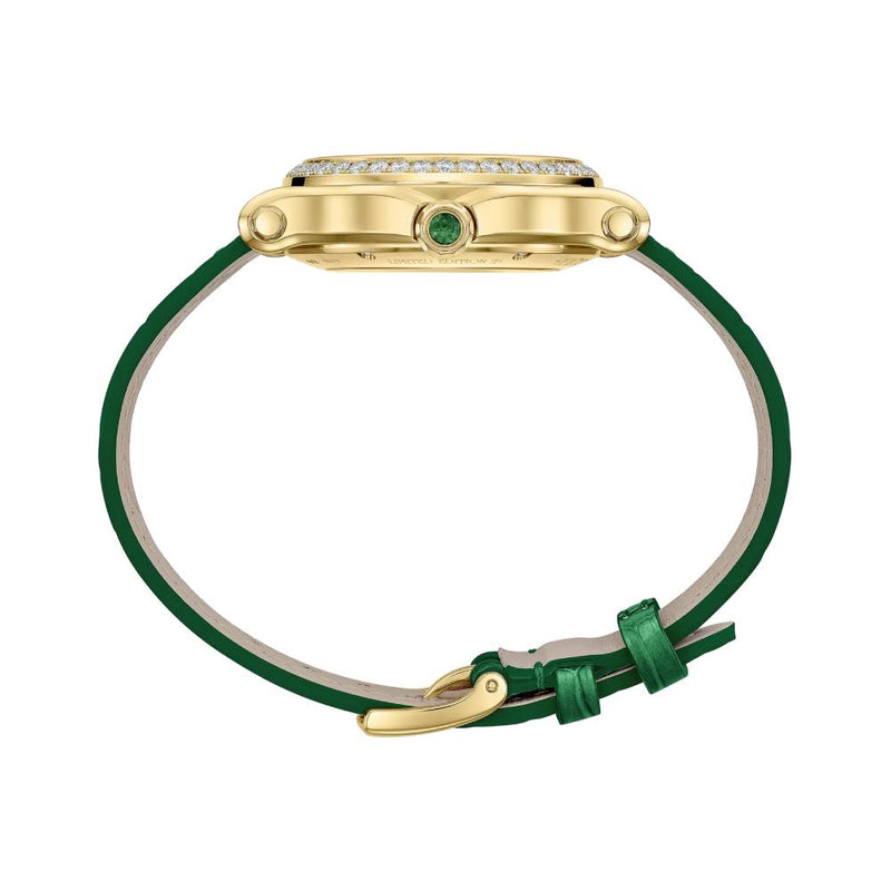 2025 Model Chopard Happy Sport 33 mm Watch - Ref: 275378-0001 - Malachite Green Dial in 18k Yellow Gold Case, Green Leather Strap