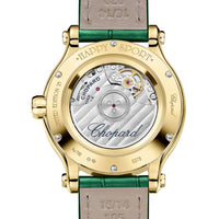 2025 Model Chopard Happy Sport 33 mm Watch - Ref: 275378-0001 - Malachite Green Dial in 18k Yellow Gold Case, Green Leather Strap