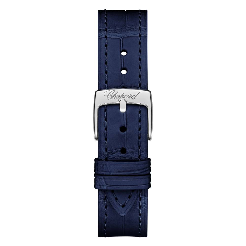 2025 Model Chopard Happy Sport 33 mm Watch - Ref: 275378-1003 - Blue Roman Dial in 18k White Gold Case, Blue Leather
