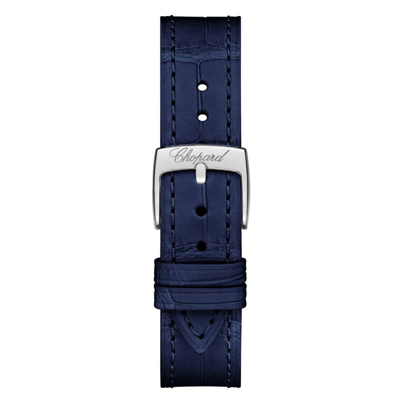 2025 Model Chopard Happy Sport 33 mm Watch - Ref: 275378-1003 - Blue Roman Dial in 18k White Gold Case, Blue Leather