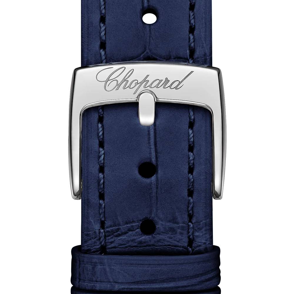2025 Model Chopard Happy Sport 33 mm Watch - Ref: 275378-1003 - Blue Roman Dial in 18k White Gold Case, Blue Leather