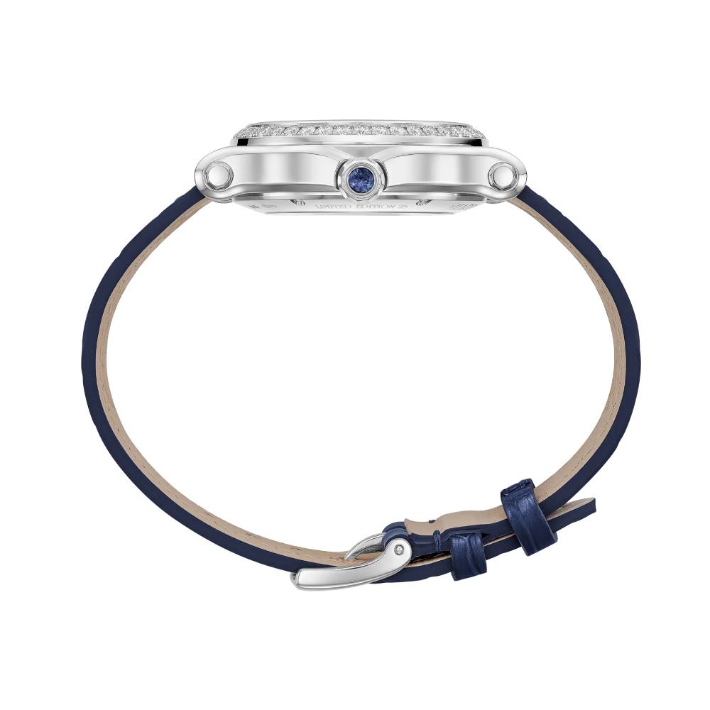 2025 Model Chopard Happy Sport 33 mm Watch - Ref: 275378-1003 - Blue Roman Dial in 18k White Gold Case, Blue Leather