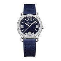 2025 Model Chopard Happy Sport 33 mm Watch - Ref: 275378-1003 - Blue Roman Dial in 18k White Gold Case, Blue Leather