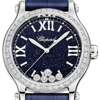 2025 Model Chopard Happy Sport 33 mm Watch - Ref: 275378-1003 - Blue Roman Dial in 18k White Gold Case, Blue Leather