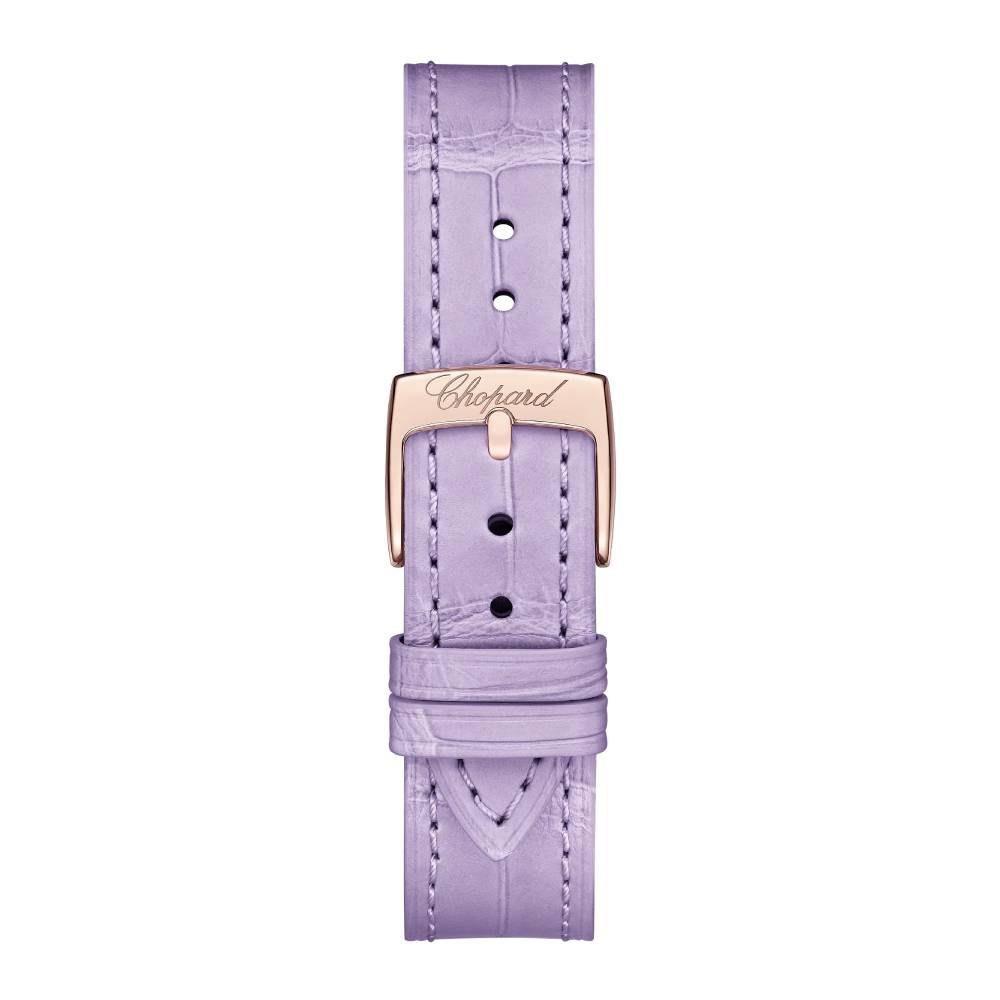 2025 Model Chopard Happy Sport 33 mm Watch - Ref: 275378-5010 - Lepidolite Violet Dial in 18k Rose Gold Case, Violet Leather Strap