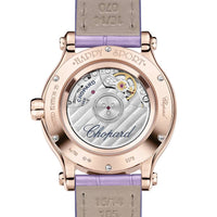 2025 Model Chopard Happy Sport 33 mm Watch - Ref: 275378-5010 - Lepidolite Violet Dial in 18k Rose Gold Case, Violet Leather Strap