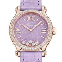 2025 Model Chopard Happy Sport 33 mm Watch - Ref: 275378-5010 - Lepidolite Violet Dial in 18k Rose Gold Case, Violet Leather Strap